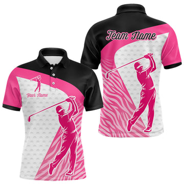 Maxcorners Pink Zebra Pattern Mens Golf Polo Shirts Custom Name Gift For Golf Lovers