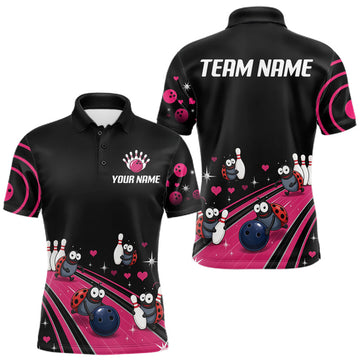 Maxcorners Custom Pink Funny Ladybug Bowling Team Shirts Bowling Jersey For Men Polo & 1/4 Zip
