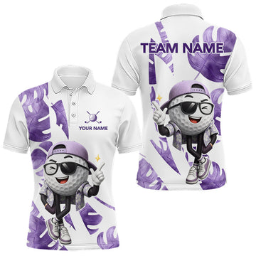 Maxcorners Funny Golf Ball Tropical Pattern Custom Mens Golf Polo Shirts, Golfing Gifts|Purple LM1005