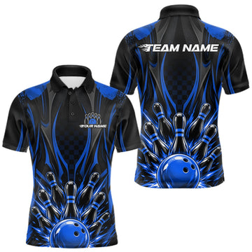 Maxcorners Personalized Blue Bowling Shirts Custom Bowling Team Jersey Polo 1/4 Quarter-Zip Bowling Shirts LM1910