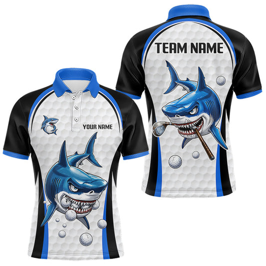 Maxcorners Custom Mens Golf Polo Shirt Funny Blue And White Shark Pattern Golf Shirts For Men, Team Golf Shirts LM0706