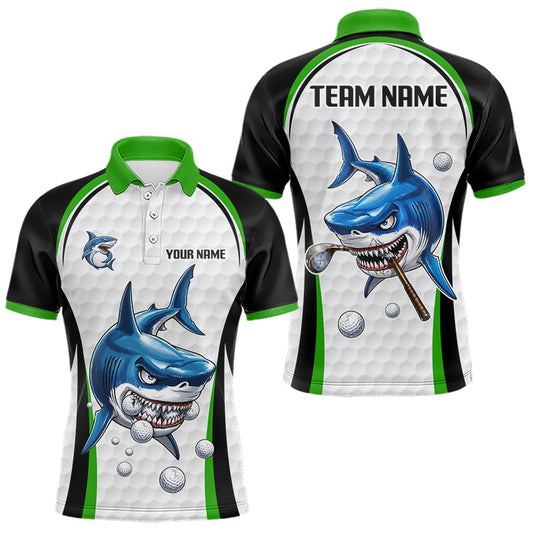 Maxcorners Custom Mens Golf Polo Shirt Funny Green And White Shark Pattern Golf Shirts For Men, Team Golf Shirts LM0706