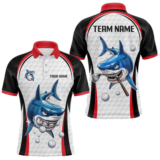 Maxcorners Custom Mens Golf Polo Shirt Funny Red And White Shark Pattern Golf Shirts For Men, Team Golf Shirts LM0706