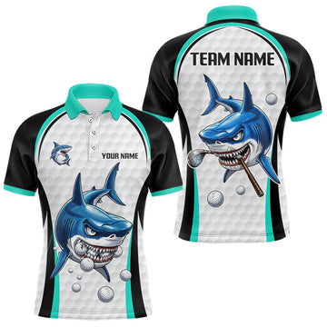 Maxcorners Custom Mens Golf Polo Shirt Funny Turquoise Shark Pattern Golf Shirts For Men, Team Golf Shirts LM0706