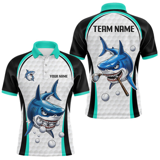 Maxcorners Custom Mens Golf Polo Shirt Funny Turquoise Shark Pattern Golf Shirts For Men, Team Golf Shirts LM0706