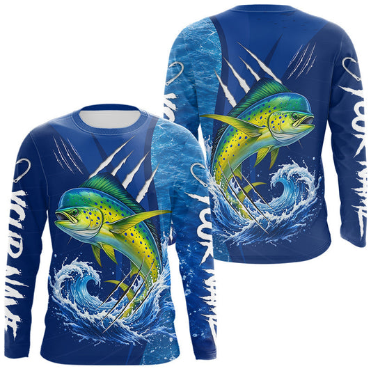 Maxcorners Mahi Mahi Fishing Custom Long Sleeve Performance Fishing Shirts, Mahi Mahi Saltwater Fishing Shirt LM1005