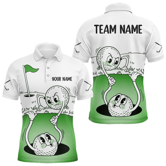 Maxcorners Green Funny Golf Rescue Team Polo Shirt Custom Name, Golf Ball Cartoon Polo, Golf Gifts LM1104