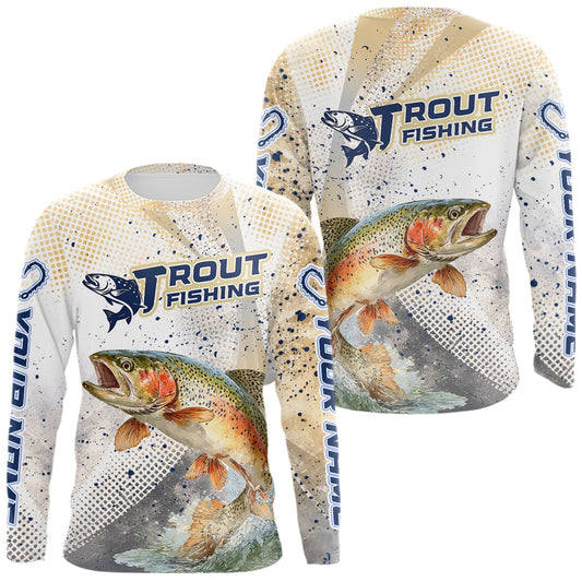 Maxcorners Rainbow Trout Fishing Shirts Long Sleeve Gray Beige Camo, Trout UPF Fishing Shirts LM2602