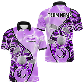 Maxcorners Mens Golf Polo Shirt Holographic Marble Golf Pattern For Team, Golf Attire For Men | Purple LM1705