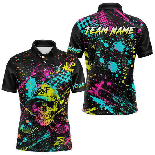 Maxcorners Golf Skull Graffiti Mens Golf Polo Shirt Streetwear Polo Shirts, Best Golf Shirt For Men