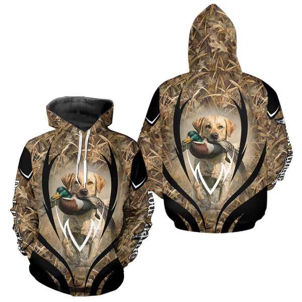 Maxcorners Mallard Duck Hunting Yellow Labrador Retriever Camo 3D Custom Name Shirts, Hunting Gifts LM1610