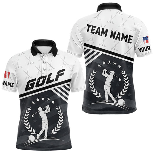 Maxcorners Black And White Golf Player Golf Polo Shirts For Mens Custom Name Golfer Gifts, Team Golf Shirts LM1406
