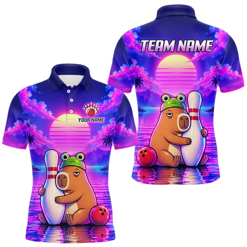 Maxcorners Custom Funny Purple Capybara Bowling Jersey For Women Bowling Team Shirts Bowling Polo & 1/4 Zip
