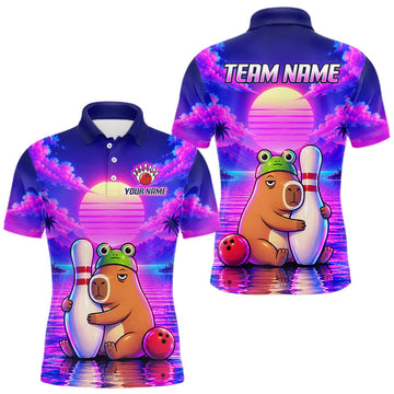 Maxcorners Custom Funny Purple Capybara Bowling Jersey For Women Bowling Team Shirts Bowling Polo & 1/4 Zip