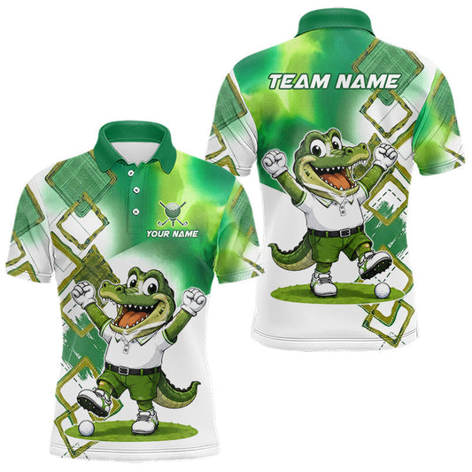 Maxcorners Funny Alligator Mens Golf Polo Shirt Custom Name, Team Golf Shirts, Golf Gifts | Green