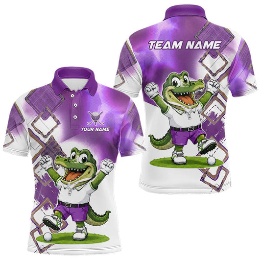 Maxcorners Funny Alligator Mens Golf Polo Shirt Custom Name, Team Golf Shirts, Golf Gifts | Purple