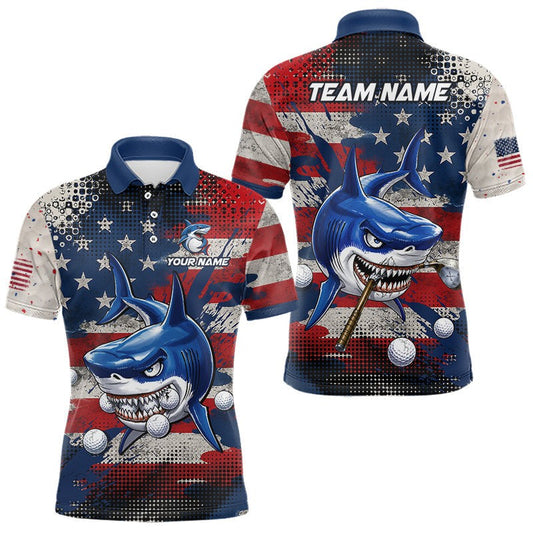 Maxcorners Funny Mens Long Sleeve Polo Golf Shirt American Flag Custom Shark Golf Shirt Funny Golf Gifts LM2306