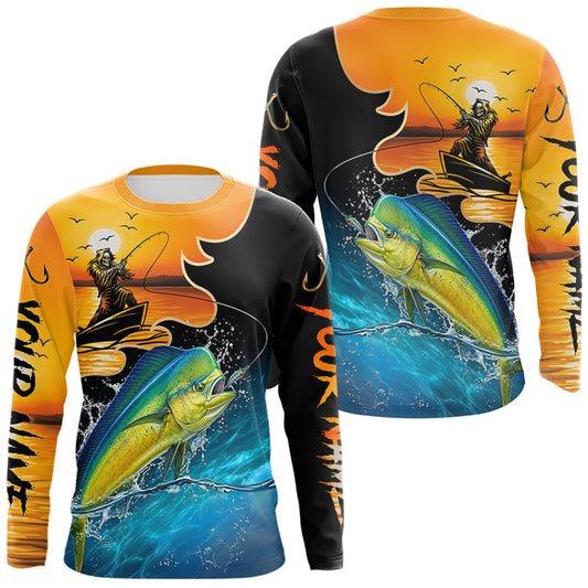 Maxcorners Personalized Fish Reaper Sunset Design Sailfish Fishing Shirts Long Sleeve LM2405
