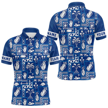 Maxcorners Blue Pattern Mens Golf Polo Shirts Custom Name Best Golf Clothing Shirts LM0409