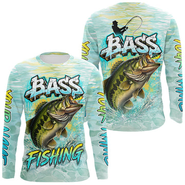 Maxcorners Personalized Bass Long Sleeve Fishing Shirts, Largemouth Bass Fishing Jerseys For Men LM2704
