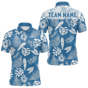 Maxcorners Blue Tropical Haiwaiian Pattern Mens Golf Polo Shirts Custom Team Golf Shirt For Mens LM2405
