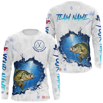 Maxcorners Custom Crappie Fishing Long Sleeve Tournament Shirts, Crappie Fishing Apparel | White LM2704