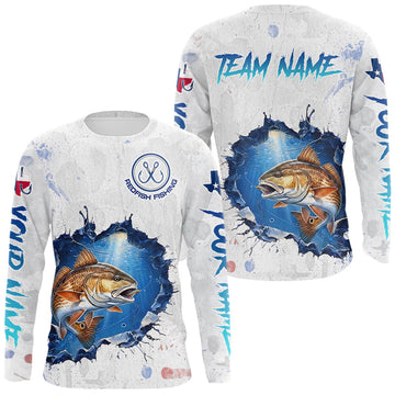 Maxcorners Custom Redfish Fishing Long Sleeve Tournament Shirts, Redfish Saltwater Fishing Apparel | White LM2704