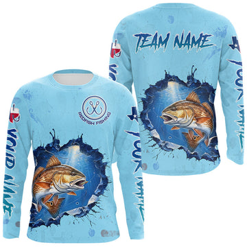 Maxcorners Custom Redfish Fishing Long Sleeve Tournament Shirts, Redfish Saltwater Fishing Apparel | Blue LM2704