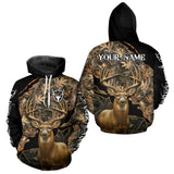 Maxcorners Whitetail Deer Hunting Hoodie, Longsleeves Shirt – Brown Camo Custom Name for Big Game Hunters LM0611