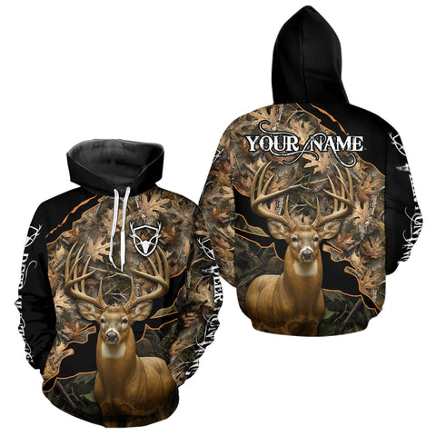 Maxcorners Whitetail Deer Hunting Hoodie, Longsleeves Shirt – Brown Camo Custom Name for Big Game Hunters LM0611