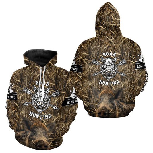 Maxcorners Personalized Wild Boar Hunting Camouflage Customize Name 3D All Over Printed Boar Hunting Shirts LM1109