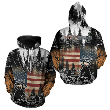 Maxcorners Best Deer Hunting Shirt with US Flag & Orange Camo for Hunters, Perfect Hunter Gifts LM0409