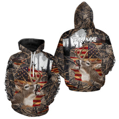 Maxcorners Best Deer Hunting Camo Shirt with Big Buck and US Flag – Hunting Apparel for Men, Hunter Gifts LM2608