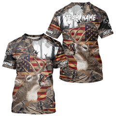 Maxcorners Best Deer Hunting Camo Shirt with Big Buck and US Flag – Hunting Apparel for Men, Hunter Gifts LM2608