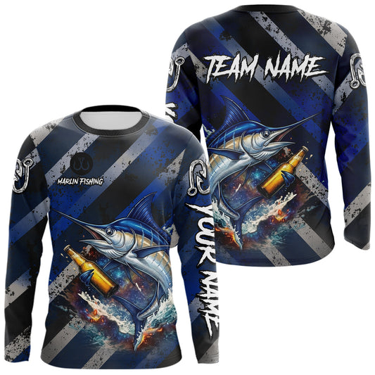 Maxcorners Marlin Fishing Custom Long Sleeve Fishing Shirts, Funny Beer Marlin Fishing Shirt LM1705
