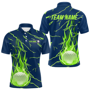 Maxcorners Golf Balls Green Flame Pattern Womens Golf Polo Shirts Matching Golf Outfits For Men LM1705
