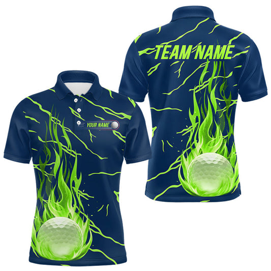 Maxcorners Golf Balls Green Flame Pattern Womens Golf Polo Shirts Matching Golf Outfits For Men LM1705