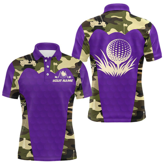 Maxcorners Purple Camo Mens Golf Polo Shirts Custom Golf Outfit For Mens, Team Golf Shirts LM1904