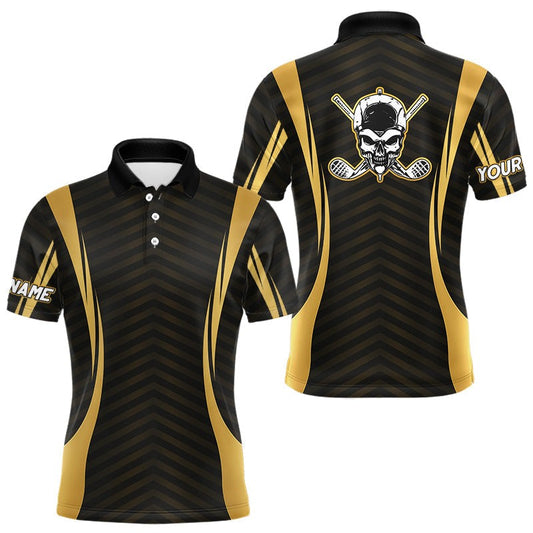 Maxcorners Custom Skull Mens Golf Polo Shirt Custom Name, Personalized Golf Gifts For Men, Black Gold Golf Shirt LM2306