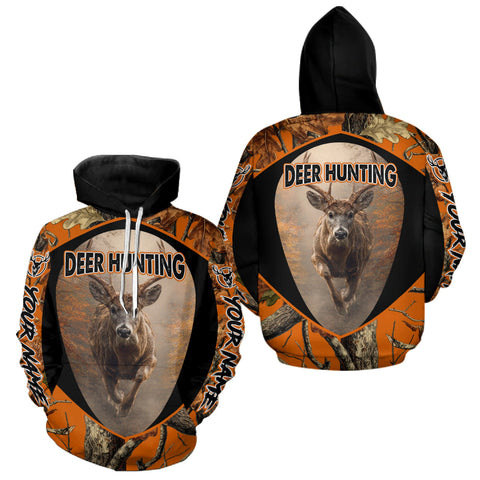 Maxcorners Deer Hunting Shirt Orange Camouflage Hoodie, Long Sleeve Custom Name For Men LM3010