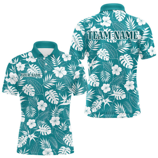 Maxcorners Teal Tropical Haiwaiian Pattern Mens Golf Polo Shirts Custom Team Golf Shirt For Mens LM2405
