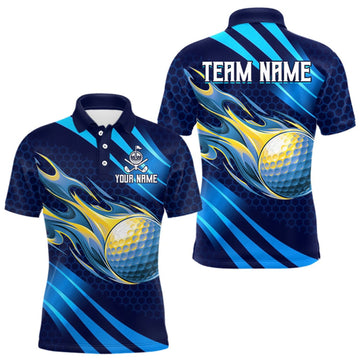 Maxcorners Custom Blue Flame Golf Ball Mens Golf Polo Shirts, Personalized Golf Team Jerseys, Golf Outfits LM0409