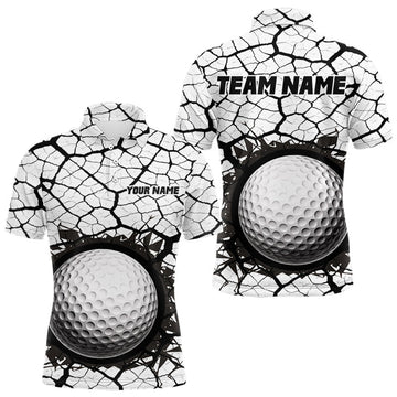 Maxcorners Golf Ball Breaking Polo Shirt, Black And White Cracking Pattern Polo Shirt, Best Golf Gift For Men LM2603