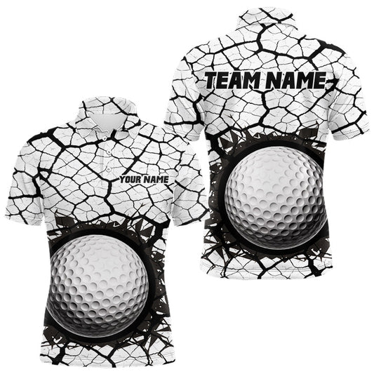 Maxcorners Golf Ball Breaking Polo Shirt, Black And White Cracking Pattern Polo Shirt, Best Golf Gift For Men LM2603