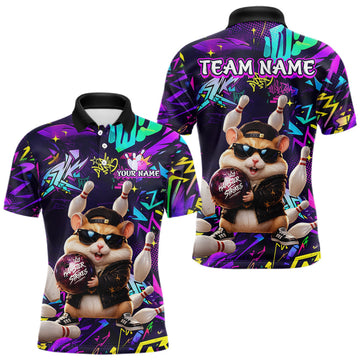 Maxcorners Custom Funny Hamster Purple Graffiti Pattern Bowling Team Shirt Polo & 1/4 Bowling Outfit