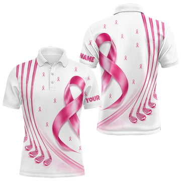 Maxcorners Breast Cancer Awareness Golf Shirts Custom Mens Golf Polo Shirt, Pink Ribbon Golf Shirts LM0106