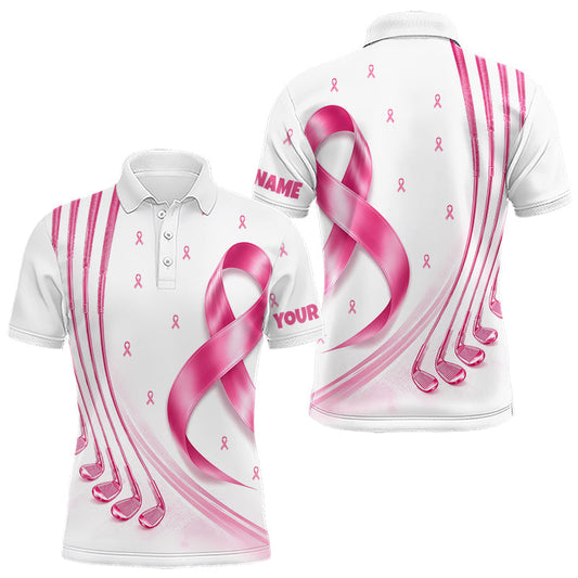 Maxcorners Breast Cancer Awareness Golf Shirts Custom Mens Golf Polo Shirt, Pink Ribbon Golf Shirts LM0106