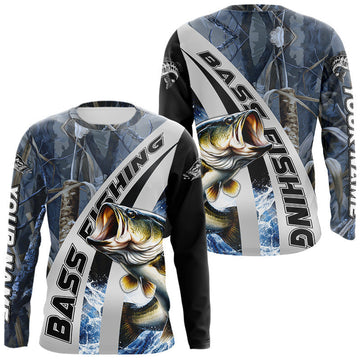 Maxcorners Custom Bass Fishing Grass Camo Long Sleeve Fishing Shirts, Bass Fishing Tournament Shirts LM0503