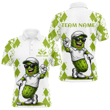 Maxcorners Funny Pickles Mens Golf Polo Shirt, Matching Golf Polo, Argyle Pattern Golf Shirts For Mens