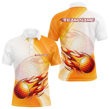 Maxcorners Orange Flame Golf Ball Polo Shirts For Men Custom Golf Team Shirts Golfer Outfit LM1508